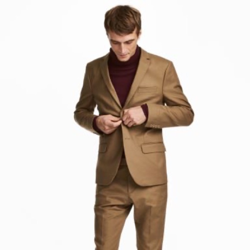 H&M Olive Green Cotton Skinny Fit Suit (Blazer & Pants) 38/48 Jacket/34 Pants